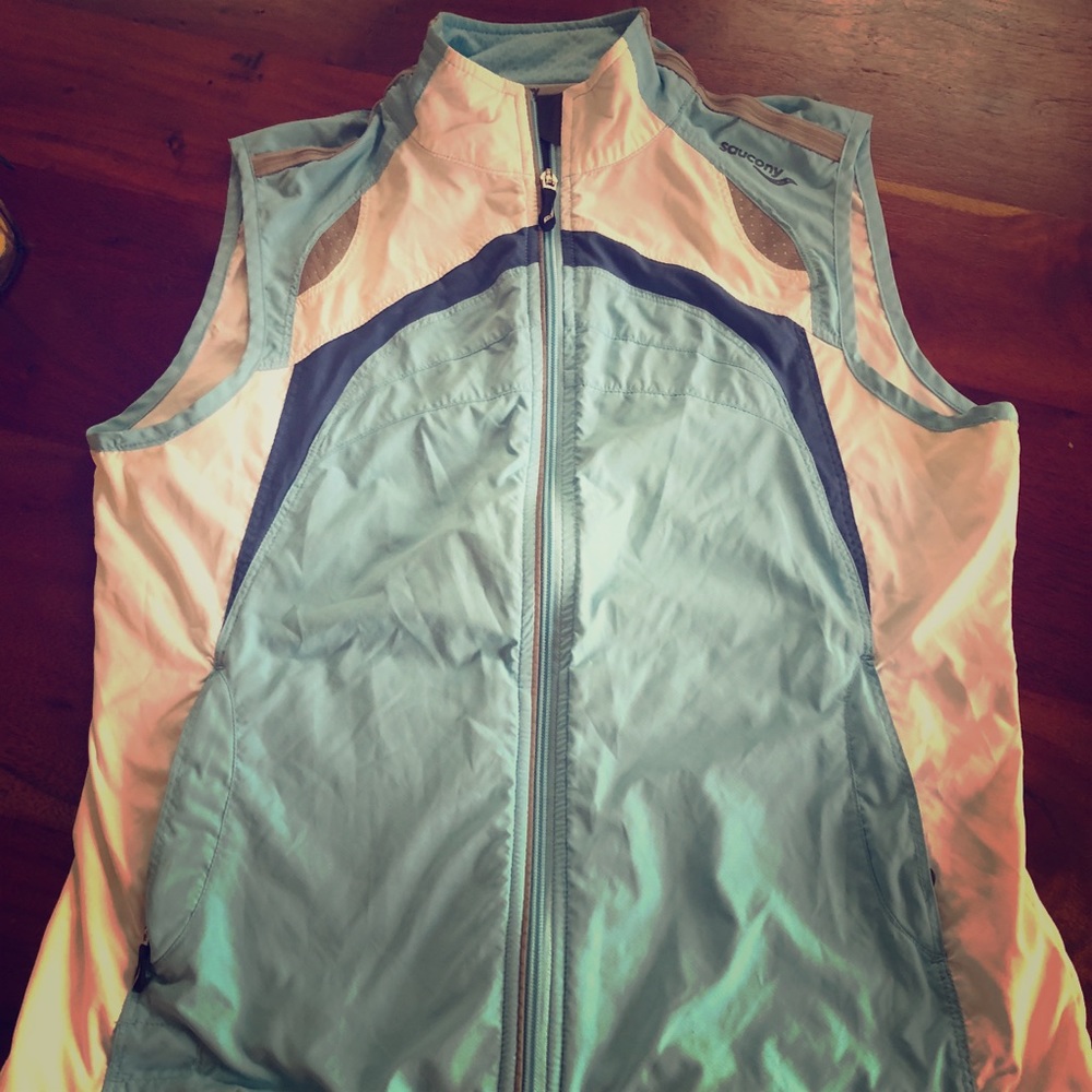 Women's Blue and Gray Sleeveless Jacket
